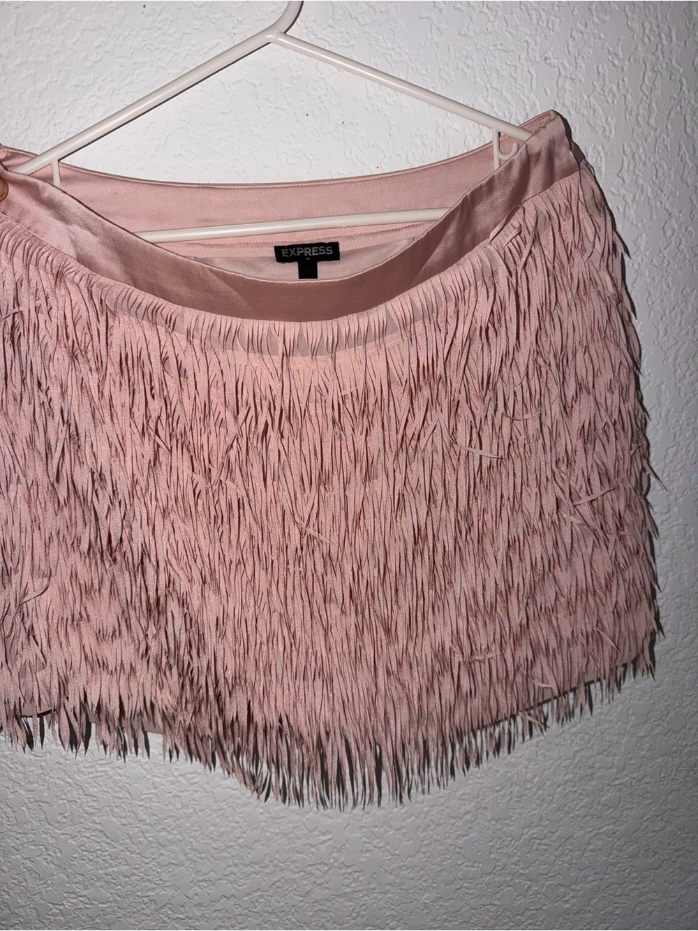 Express Blush Fringe Mini Skirt - Dusty Pink